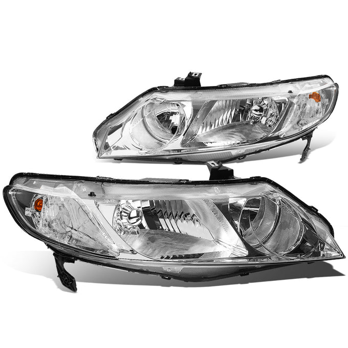 D-Motoring - Headlights - Chrome Housing - Plug-n-Play - Pair - 06-11 Honda Civic Sedan 4-Door - 1