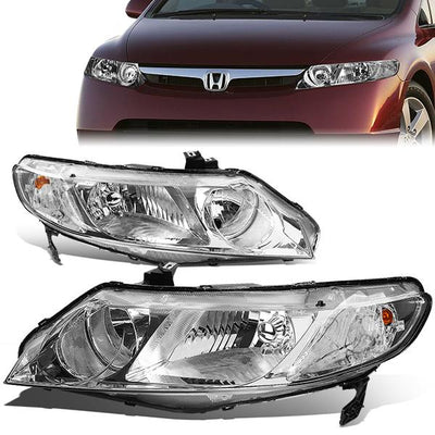 06-11 Honda Civic Headlights - Chrome Housing - Plug-n-Play - Pair