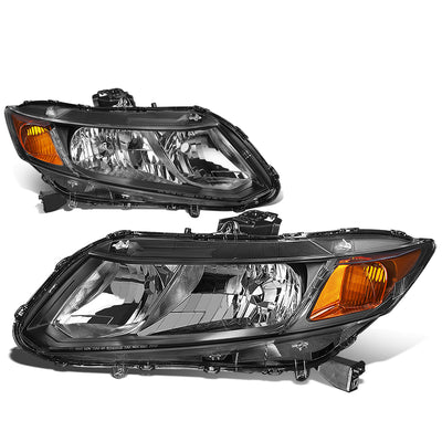 D-Motoring - Headlights - Black Housing - Clear Lens - Amber Corner - Plug-n-Play - Pair - 12-15 Honda Civic - 1