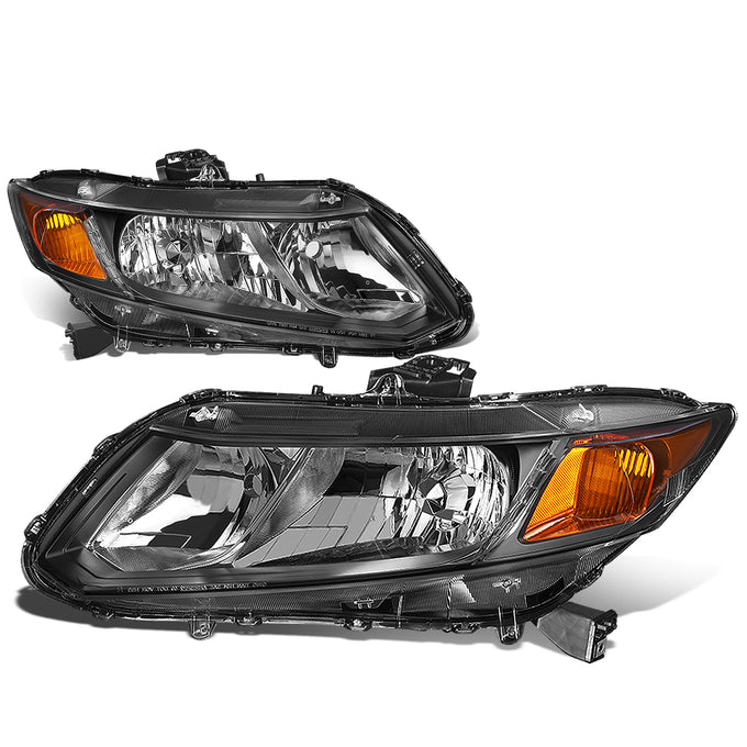 D-Motoring - Headlights - Black Housing - Clear Lens - Amber Corner - Plug-n-Play - Pair - 12-15 Honda Civic - 1
