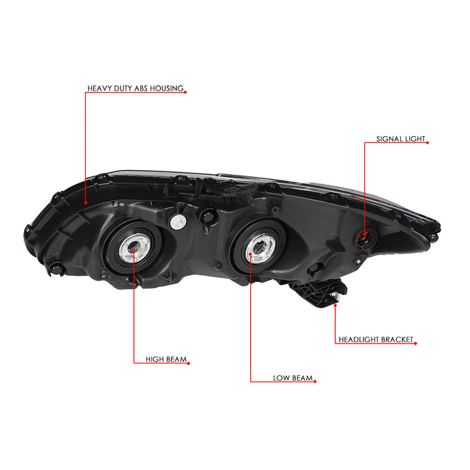 D-Motoring - Headlights - Black Housing - Clear Lens - Amber Corner - Plug-n-Play - Pair - 12-15 Honda Civic - 6