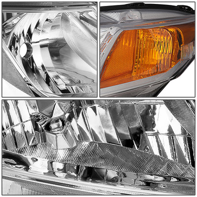 D-Motoring - Headlights - Chrome Housing - Clear Lens - Amber Corner - Plug-n-Play - Pair - 12-15 Honda Civic - 4