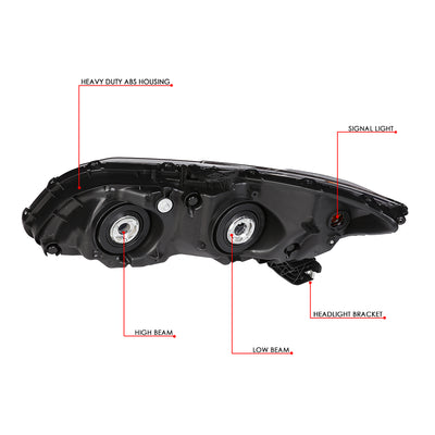 D-Motoring - Headlights - Chrome Housing - Clear Lens - Amber Corner - Plug-n-Play - Pair - 12-15 Honda Civic - 6