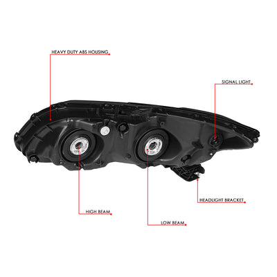 D-Motoring - Headlights - Smoked Lens - Clear Corner - Plug-n-Play - Pair - 12-15 Honda Civic - 6