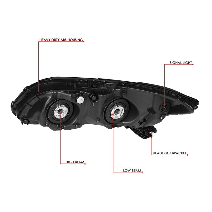 D-Motoring - Headlights - Smoked Lens - Clear Corner - Plug-n-Play - Pair - 12-15 Honda Civic - 6