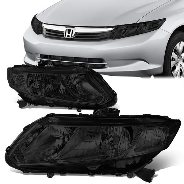 12-15 Honda Civic Headlights - Smoked Lens - Clear Corner - Plug-n-Play - Pair