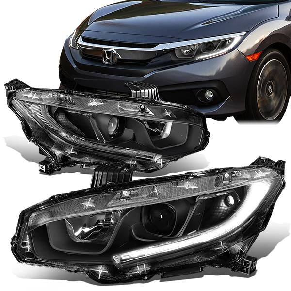 16-18 Honda Civic Headlights - Clear Lens - Projector - Plug-n-Play - Pair