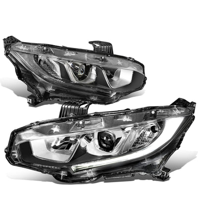 D-Motoring - 16-18 Honda Civic Headlights - Clear Lens - Projector - Plug-n-Play - Pair - 1