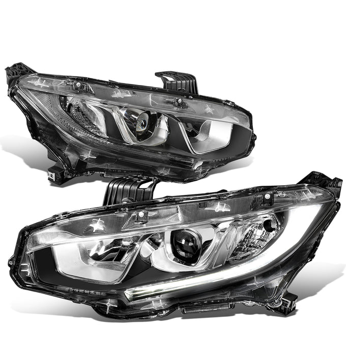D-Motoring - 16-18 Honda Civic Headlights - Clear Lens - Projector - Plug-n-Play - Pair - 1