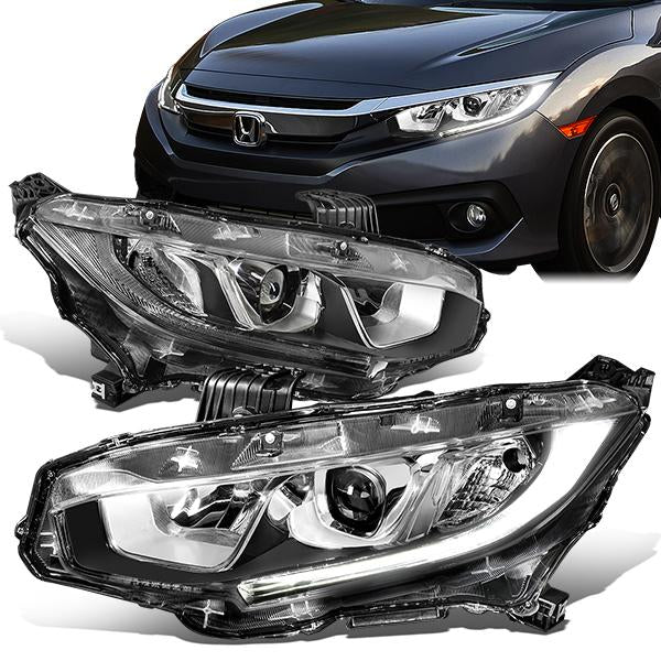 16-18 Honda Civic Headlights - Clear Lens - Projector - Plug-n-Play - Pair