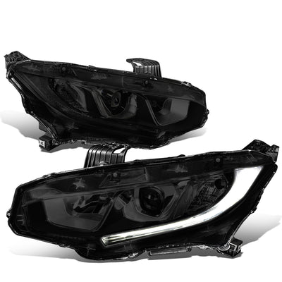 D-Motoring - 16-18 Honda Civic Headlights - Smoked Lens - Projector - Plug-n-Play - Pair - 1
