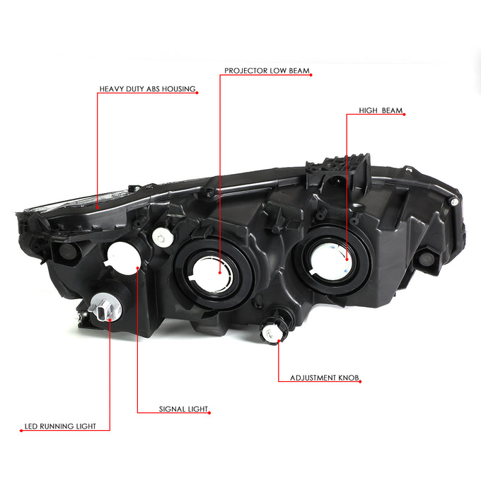 D-Motoring - 16-18 Honda Civic Headlights - Smoked Lens - Projector - Plug-n-Play - Pair - 6