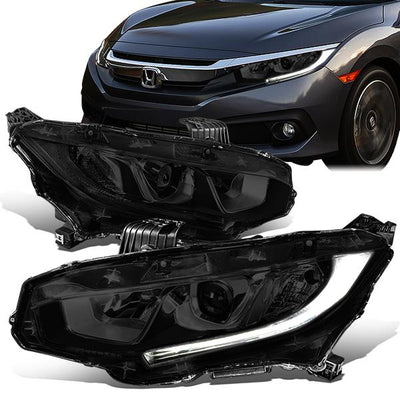16-18 Honda Civic Headlights - Smoked Lens - Projector - Plug-n-Play - Pair