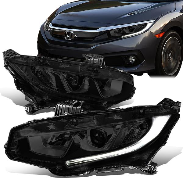 16-18 Honda Civic Headlights - Smoked Lens - Projector - Plug-n-Play - Pair