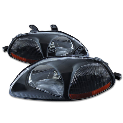 D-Motoring - Headlights - Black Housing - Amber Corner - Plug-n-Play - Pair - 96-98 Honda Civic - 1