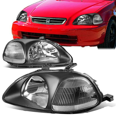 96-98 Honda Civic Headlights - Black Housing - Plug-n-Play - Pair