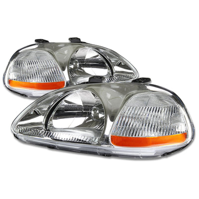 D-Motoring - Headlights - Chrome Housing - Amber Corner - Plug-n-Play - Pair - 96-98 Honda Civic - 1