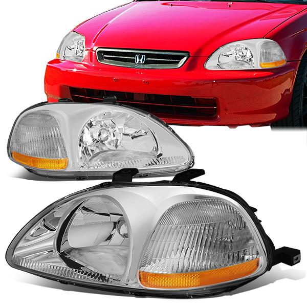 96-98 Honda Civic Headlights - Chrome Housing - Amber Corner - Plug-n-Play - Pair