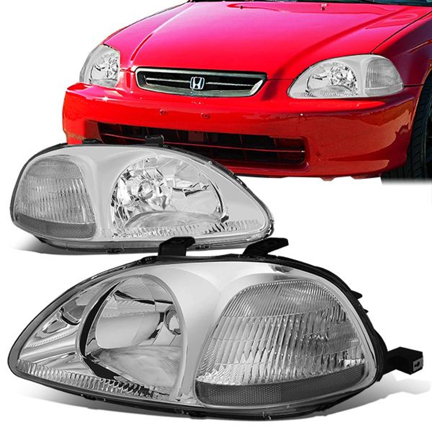 96-98 Honda Civic Headlights - Chrome Housing - Plug-n-Play - Pair