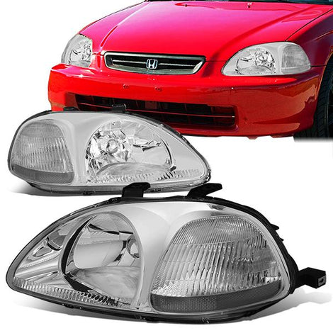 96-98 Honda Civic Headlights - Chrome Housing - Plug-n-Play - Pair