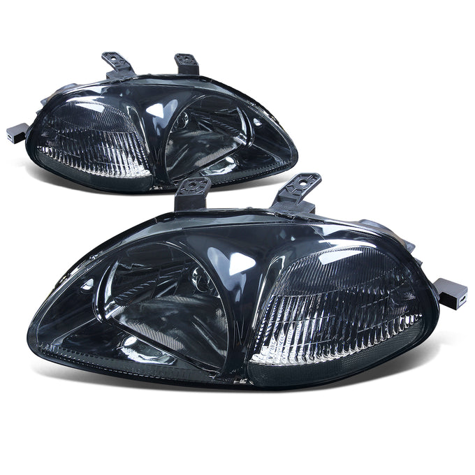 D-Motoring - Headlights - Smoked Lens - Clear Corner - Plug-n-Play - Pair - 96-98 Honda Civic - 1