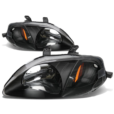 D-Motoring - Headlights - Black Housing - Amber Corner - Plug-n-Play - Pair - 99-00 Honda Civic - 1