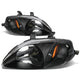 D-Motoring - Headlights - Black Housing - Amber Corner - Plug-n-Play - Pair - 99-00 Honda Civic - 1