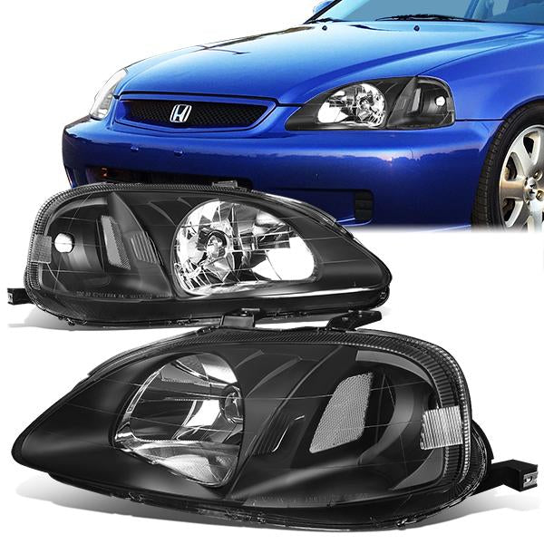 99-00 Honda Civic Headlights - Black Housing - Plug-n-Play - Pair