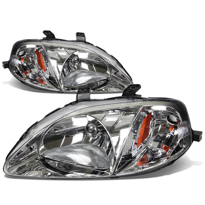 D-Motoring - Headlights - Chrome Housing - Amber Corner - Plug-n-Play - Pair - 99-00 Honda Civic - 1