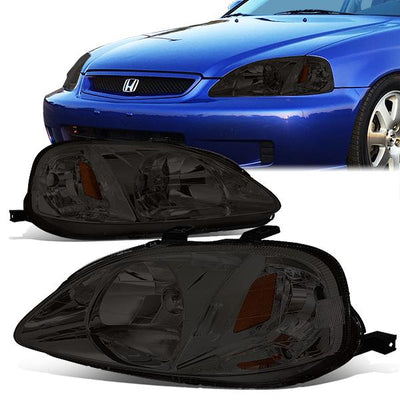 99-00 Honda Civic Headlights - Smoked Housing - Amber Corner - Plug-n-Play - Pair