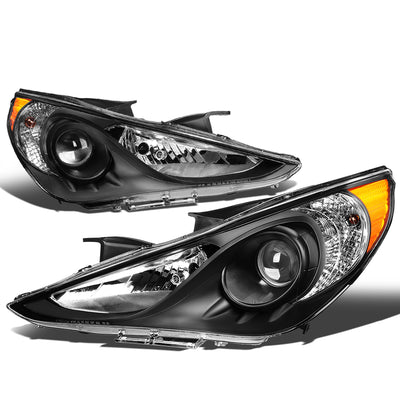 D-Motoring - Headlights - Black Housing - Clear Lens - Amber Corner - Projector - Plug-n-Play - Pair - 11-14 Hyundai Sonata - 1