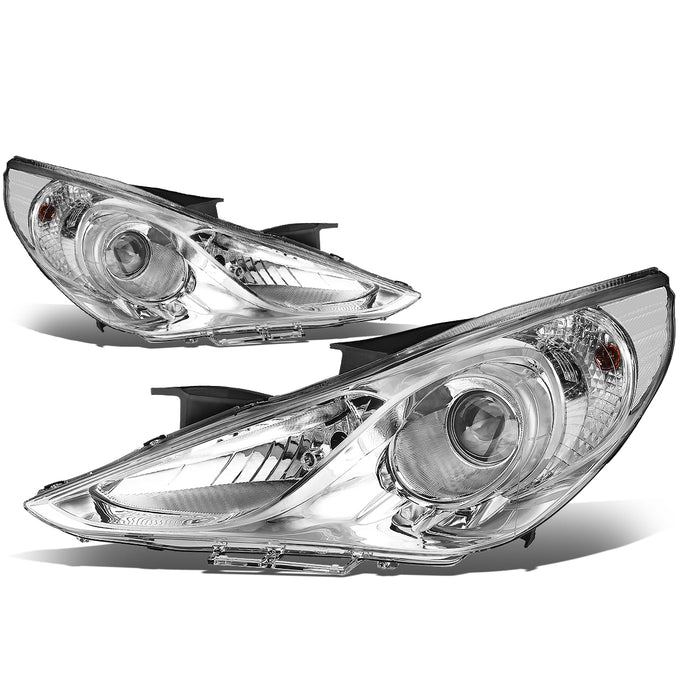 D-Motoring - Headlights - Chrome Housing - Clear Lens - Clear Corner - Projector - Plug-n-Play - Pair - 11-14 Hyundai Sonata - 1