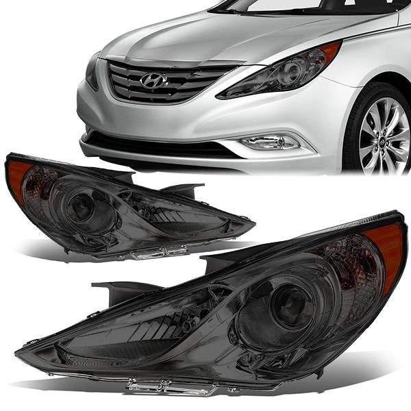 11-14 Hyundai Sonata Headlights - Smoked Housing - Smoked Lens - Amber Corner - Projector - Plug-n-Play - Pair