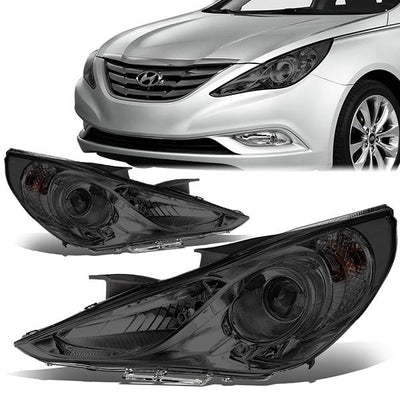 11-14 Hyundai Sonata Headlights - Smoked Housing - Smoked Lens - Clear Corner - Projector - Plug-n-Play - Pair