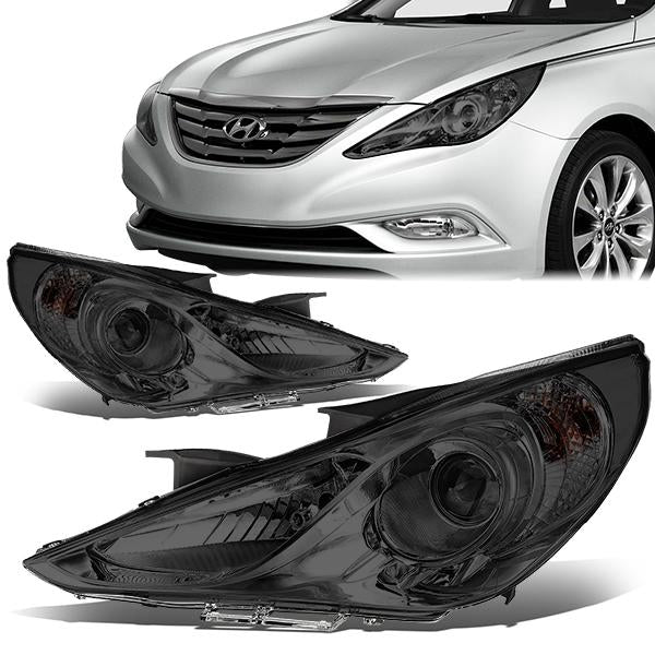 11-14 Hyundai Sonata Headlights - Smoked Housing - Smoked Lens - Clear Corner - Projector - Plug-n-Play - Pair