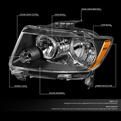 D-Motoring - 11-13 Jeep Grand Cherokee Headlights - Clear Lens - Amber Corner - Plug-n-Play - Pair - 2