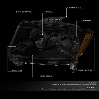 D-Motoring - 11-13 Jeep Grand Cherokee Headlights - Smoked Lens - Amber Corner - Plug-n-Play - Pair - 2