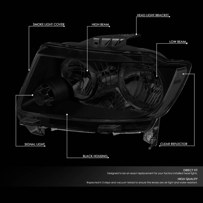 D-Motoring - 11-13 Jeep Grand Cherokee Headlights - Smoked Lens - Clear Corner - Plug-n-Play - Pair - 2