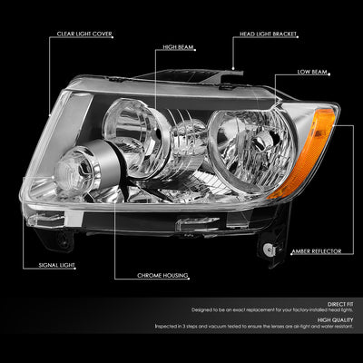 D-Motoring - 11-13 Jeep Grand Cherokee Headlights - Clear Lens - Amber Corner - Plug-n-Play - Pair - 2
