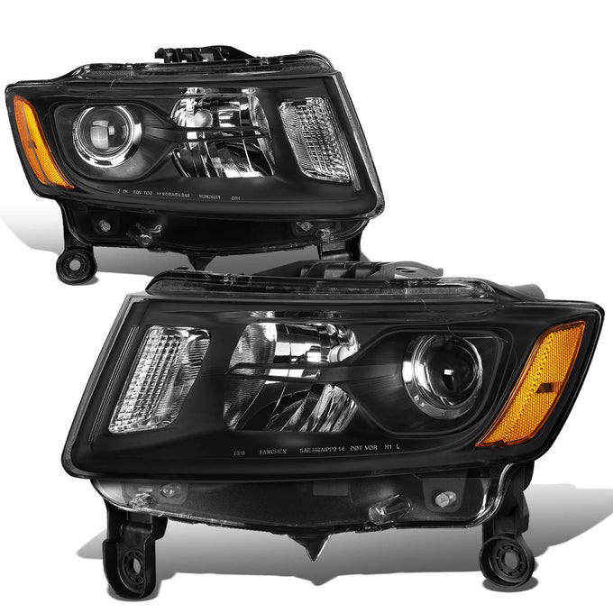 14-16 Jeep Grand Cherokee Headlights - Clear Lens - Amber Corner - Projector - Plug-n-Play - Pair