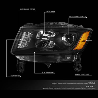 D-Motoring - 14-16 Jeep Grand Cherokee Headlights - Clear Lens - Amber Corner - Projector - Plug-n-Play - Pair - 2