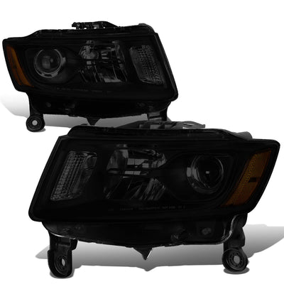 14-16 Jeep Grand Cherokee Headlights - Smoked Lens - Amber Corner - Projector - Plug-n-Play - Pair