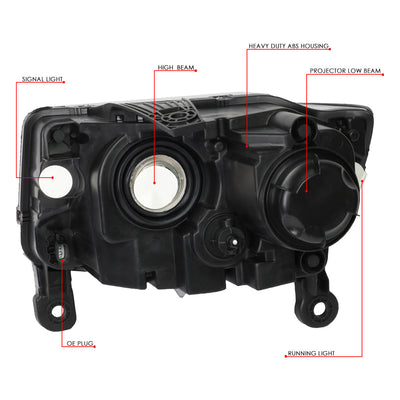 D-Motoring - 14-16 Jeep Grand Cherokee Headlights - Smoked Lens - Amber Corner - Projector - Plug-n-Play - Pair - 6