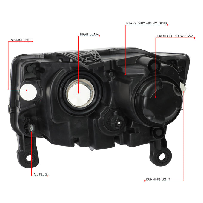 D-Motoring - 14-16 Jeep Grand Cherokee Headlights - Smoked Lens - Amber Corner - Projector - Plug-n-Play - Pair - 6