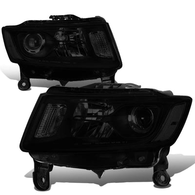14-16 Jeep Grand Cherokee Headlights - Smoked Lens - Clear Corner - Projector - Plug-n-Play - Pair