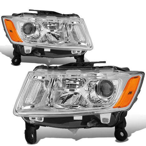 14-16 Jeep Grand Cherokee Headlights - Clear Lens - Amber Corner - Projector - Plug-n-Play - Pair