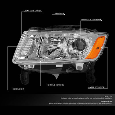 D-Motoring - 14-16 Jeep Grand Cherokee Headlights - Clear Lens - Amber Corner - Projector - Plug-n-Play - Pair - 2