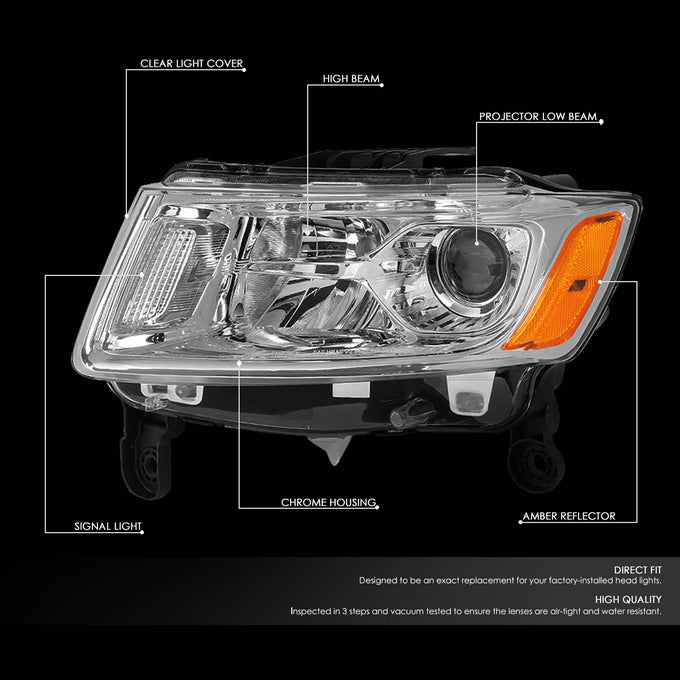 D-Motoring - 14-16 Jeep Grand Cherokee Headlights - Clear Lens - Amber Corner - Projector - Plug-n-Play - Pair - 2
