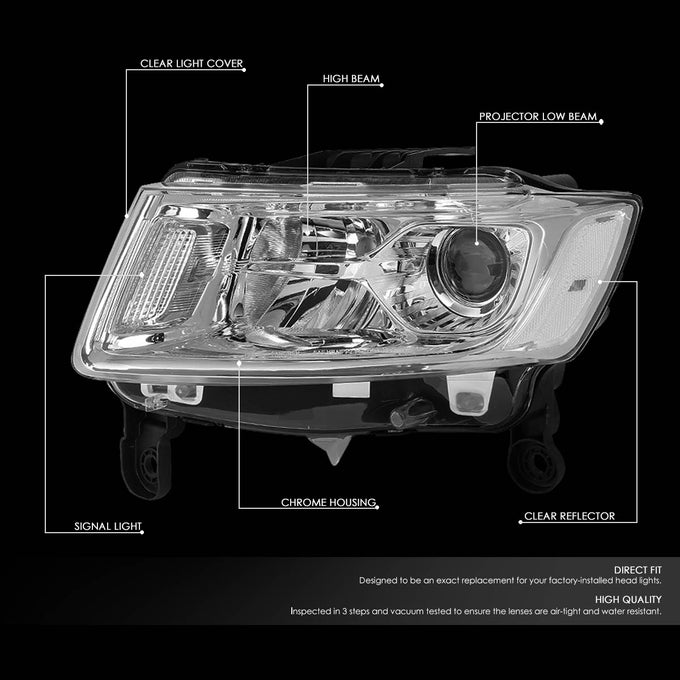 D-Motoring - 14-16 Jeep Grand Cherokee Headlights - Clear Lens - Clear Corner - Projector - Plug-n-Play - Pair - 2