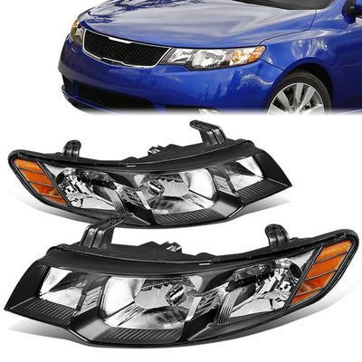 10-13 Kia Forte Koup Headlights - Black Housing - Clear Lens - Amber Corner - Pair - HL-OH-KIAF10-BK-AM - 1